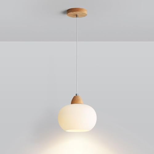 Contemporary Hanging Lamp Mini Island Pendant Light White Glass Shade Pendant Lighting Fixture Solid Wood Pendant Lamp for Kitchen Island Dining Room Living Room Bar