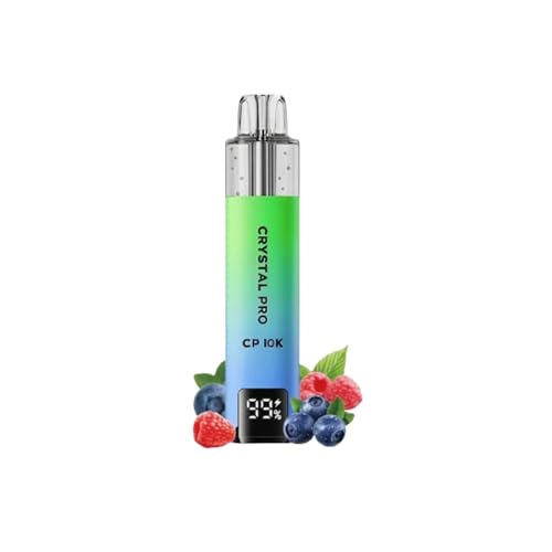 Crystal Pro CP 10K Device 1000mAh Battery 0.8 Mesh Coil LED Battery Indicator Sleek Portable Design 0mg No Nicotine (Blue sour raspberry)