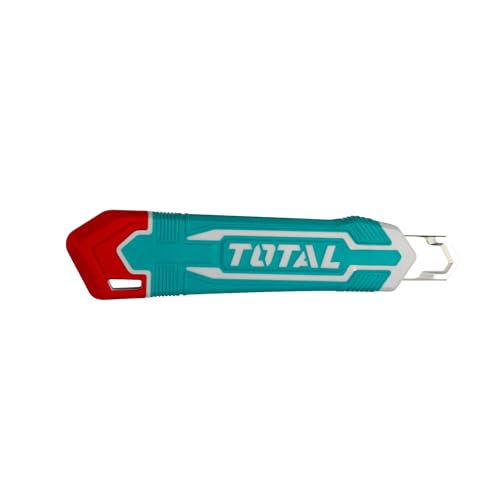 Image of TOTAL 18mm Cutter Knife with Snap-Off SK4 Blade, Heavy Duty Box Cutter, Flat Push Button Lock, 179mm Paper Cutter for Office, Carton, Packaging & DIY Use