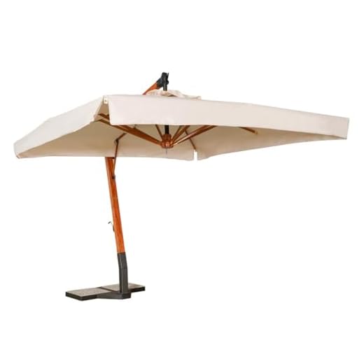 Danieli - Ombrellone da Giardino Decentrato in Legno 4x4mt - Telo Quadrato Ecru Idrorepellente con Balza - Ombrellone con Camino Antivento