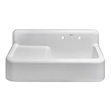 Whitehaus Collection WHQD4220-White 42' Single Bowl Fireclay Utility Above Mount Sink: Integral Drain Board, High Backsplash