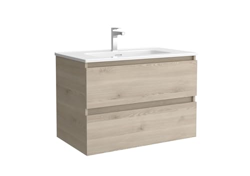 Mueble de Baño BEQUIA 80cm Natural | Lavabo Porcelana Centrado