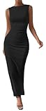 Zesoyne Womens Maxi Dress Sexy Sleeveless Bodycon Round Neck Elegant Long Dresses for Party Wedding Cocktail L Black