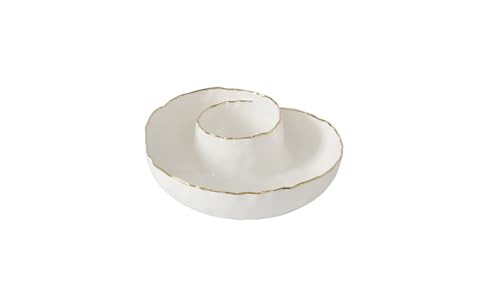 Pampa Bay Portofino Plata Round Chip and Dip, White and Gold Porcelain 9 in