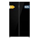 Cecotec Side-by-Side Kühlschrank Bolero CoolMarket SBS 623 Black Glass E. 623 L, Total No Frost, Inverter Plus, MetalFlex Cooling, Multi AirFlow, Freshness Flex HUB 25 L, Smart Mode, AuraLED