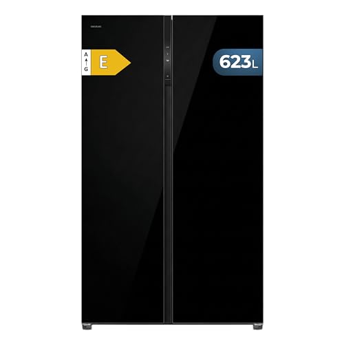 Cecotec Réfrigérateur Américain No Frost Bolero CoolMarket SBS 623 Black Glass E, Super Capacité 623 L, 183 cm de Hauteur, 103,6 cm de Largeur, Classe E, Freshness Flex HUB 25 L Modes Chill et Fresh