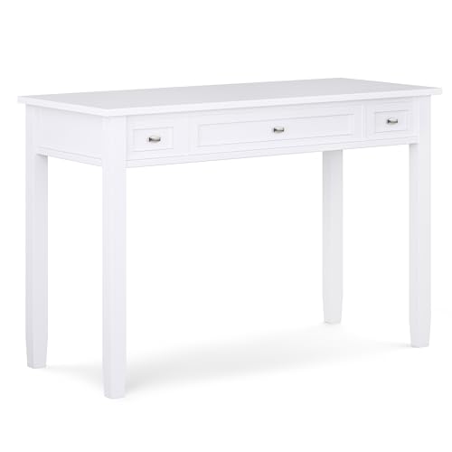 Image of SIMPLIHOME Warm Shaker Desk - 48 Inch Wide Solid Wood Writing Desk in White, Transitional Home Office Computer Table for Workspace or Study with Flip-Down Keyboard Tray and 2 Drawers