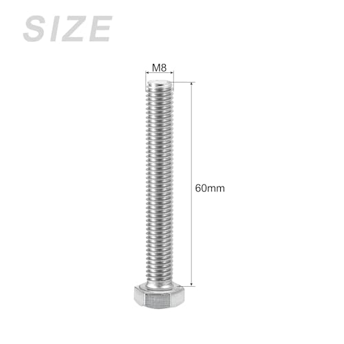 Image of METALLIXITY Hex Head Screws Bolts, Nuts, Flat & Lock Washers Kits (M8-1.25x60mm) 6 Set, Stainless Steel Fully Threaded Machine Screws Bolt Set - for Home Appliance Equipment