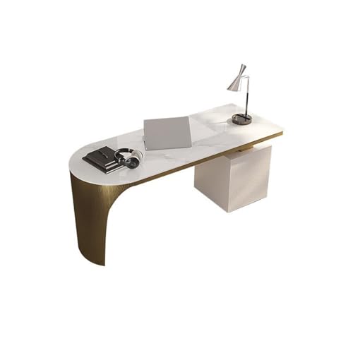 Dh2yjnbf3 Mesa Ordenador Escritorio Minimalista, Mesa de PC con losa Piedra Moderna, Escritorio Estudio for el hogar, Oficina Alta Gama diseñador Fácil de Instalar(Gold,140 * 70 * 74cm)
