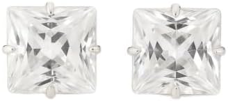 Silverwala 925-92.5 Sterling Silver Princess Cut Real Cubic Zirconia Stud Earrings For Men,Women,Children,Boys and Girls