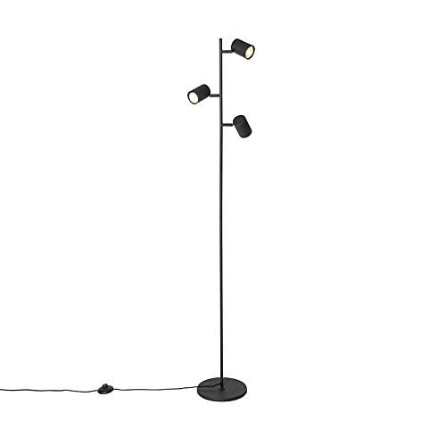 Qazqa - Modern Floor lamp Black 3-Light - Jeana- - Modern - Suitable for LED GU10 | 3 Light - Steel Floor lamp - Suitable for Living Room I Bedroom I