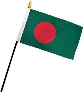 AES Small 4" x 6" 4x6 inch Bangladesh Hand DESK Flag Polyester Material Stitched Edges 11" Plastic Stick Flag Hand Held Mini Small Stick Flags
