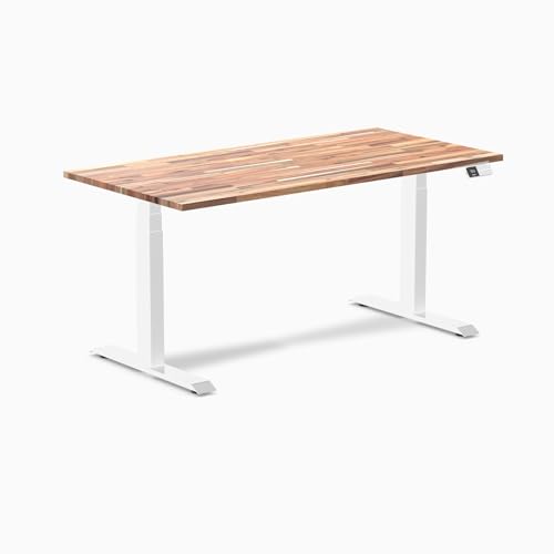 Image of Desky Electric Standing Desk, 60 x 30 inch Softwood Height Adjustable Sit Stand Desk, Dual Motor, Memory Presets, Ergonomic Workstation for Home Office - Acacia Wood Top