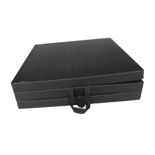 Vaveren Tri Fold Folding Exercise Mat Yoga Mat PU Leather Nonslip MMA with Handles Aerobics for Women Training Workout Gymnastics Mat, Black