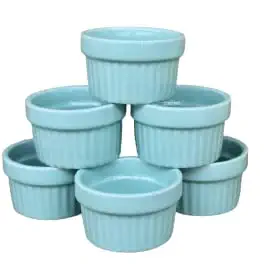 Mirakii Blue Ramekin Bowl 100ml Set of 6; Oven, OTG, Microwave Convection & Dishwasher Safe for Snacks, Sauce or Chutney, Cup Cake, Dessert, Souffle (6)