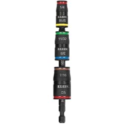 Klein Tools 32907 Impact Driver, 7-in-1 SAE Impact Socket Set, Flip Socket Set with 1/4, 5/16, 11/32, 3/8, 7/16 and 1/2-Inch Nut Driver Sizes and 1/4-Inch Bit Holder, 5-Inch Shaft