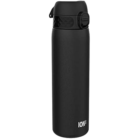Ion8 Botella Agua Delgada de Acero Inoxidable 600ml Negro Cover