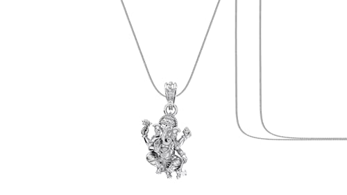 Image of Akshat Sapphire Sterling Silver (92.5% purity) God Ganesha Chain Pendant for Men & Women Pure Silver Lord Ganapathy Chain Locket