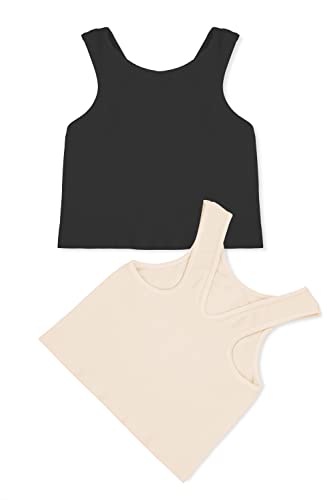 Kurve Premium Girls Seamless Supersoft Sleeveless Crop Tank Top - Stretchy Bra, UV UPF 50+ (Made in USA), Black/Nude Set, 9 Years-14 Years