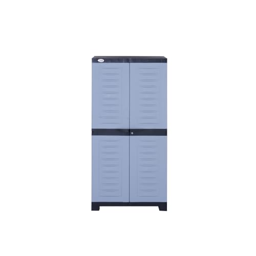 Image of Oaknest Supreme Fusion-02 Plastic Storage Cabinet | Compact & Multipurpose Storage Solution | Waterproof, Durable & Lightweight | Ideal for Home, Office & Garage | Charcoal and Sky Grey