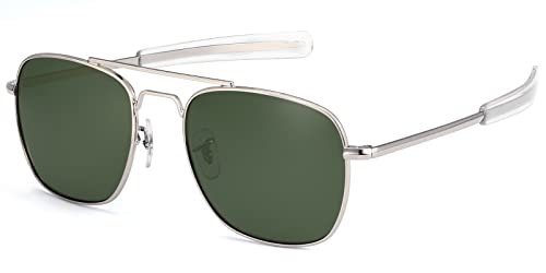 IOHLNG Mens Aviator Sunglasses Polarized 55mm Pilot Military Square Shades with Bayonet Temples