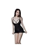 Chinshwehaw Sexy lingerie sling nightdress ice silk perspective backless nightdress uniform seductive passion suit hip wrap dress pure desire pajamas Black