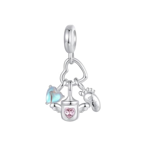 Juego dijes colgantes piedra lunar forma botella rosa plata ley 925 pulseras collares cumpleaños mujer