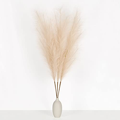 Pampas Grass Decor Tall, 3 Stems (43 In) Large Fluffy Long Faux Pompas, Boho Luxury Artificial Pompous Home Decor, Fake Non-Natural/Dried Pampass, Bulk Pompus Leaves/Plant Arrangement For Living Room #TOP1
