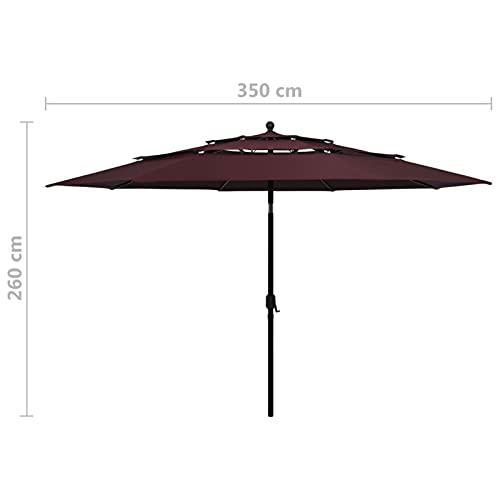 Sombrilla de 3.5 m CLSDRZC de 3 niveles con mástil de aluminio color rojo burdeos 5