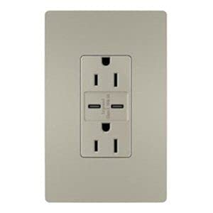 Pass & Seymour R26USBCC6NICCV4 USB Decorator Wall Plate, Nickel, 6.0A, 15-AMP - Quantity 1