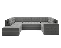 Bestmobilier - Nappa - Canapé panoramique d'angle Droit 7 Places Convertible avec Coffre en Velours, Gris Clai