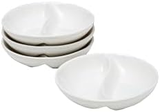 Vikko Mini plato seccional blanco, juego de 4 cuencos de porcelana para salsa, plato pequeño para condimentos, cuencos redondos apilables para