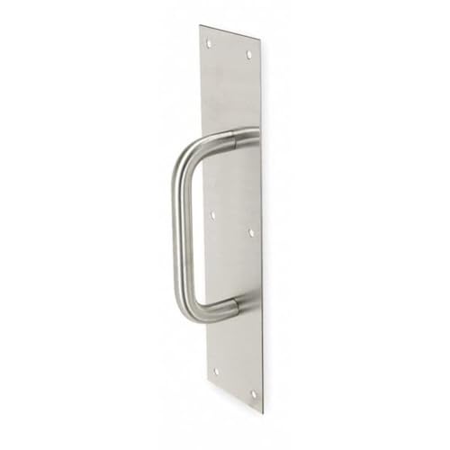 Rockwood 102 X 70B.28 Aluminum Pull Plate, 15" Height x 3-1/2" Width x 0.050" Thick, 5-1/2" Center-to-Center Handle Length, 5/8" Pull Diameter, Clear Anodized Finish