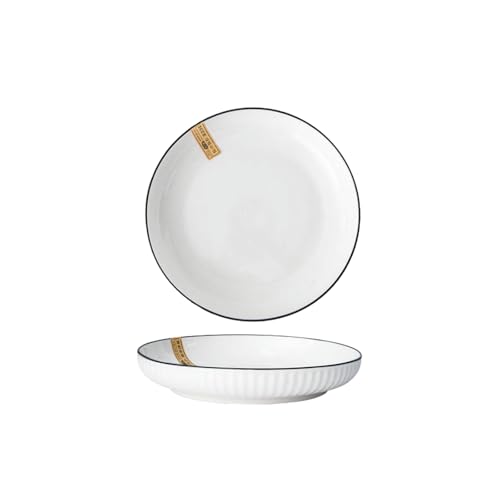 Nordic Wind Home - Vajilla de cerámica simple y exquisita con rayas verticales, placa profunda de rayas verticales de 8 pulgadas Nordic Wind Home - Vajilla de cerámica simple y exquisita con rayas verticales, placa profunda de rayas verticales de 8 pulgadas