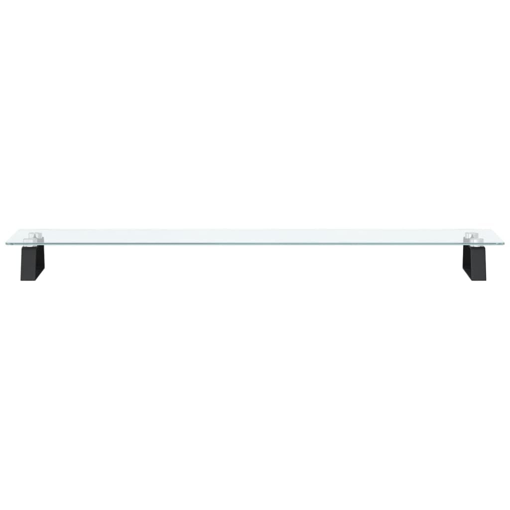 Supporto per monitor nero, 100 x 20 x 8 cm, in vetro temperato, in metallo, regolabile in altezza, ergonomico, per ufficio, casa, gaming, scrivania, gestione dei cavi, ripiano, inclinabile