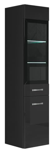 Badplaats B.V. Armoire de Rangement Rio Hauteur 131 cm Noir Brillant - Meuble de Rangement Haut Placard Armoire Colonne
