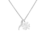Dreamtimes Collar italiano con cuerno para mujer Collar con colgante de trébol de cuatro hojas Collar con pimiento rojo Collares con amuletos Colgante talismán de buena suerte (Plata)