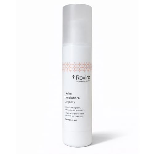 ROVIRA SALUD - Leche Limpiadora con Extracto de Algodón, Pantenol y Vitamina E - Limpiador Facial todo Tipo de Piel - Elimina Restos Maquillaje de Rostro y Ojos - 200ml (Leche limpiadora)