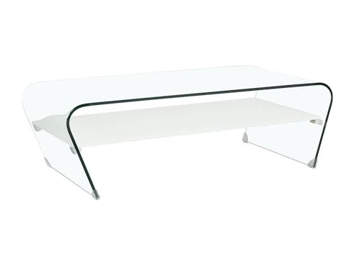 Vente-unique - Table Basse - Verre trempé - Tablette Blanche laquée - Kelly