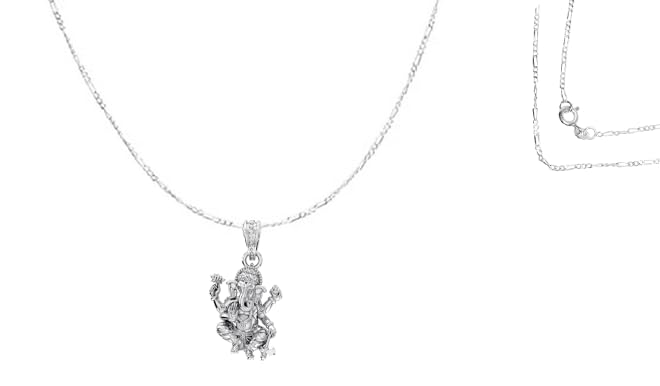 Image of Akshat Sapphire Sterling Silver (92.5% purity) God Ganesha Chain Pendant for Men & Women Pure Silver Lord Ganapathy Chain Locket