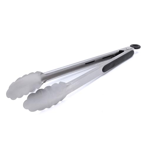 Rin & Rut Grillzange Edelstahl 34 cm - lange Fleischzange & Küchenzange mit Verschluss - stabiles Grillbesteck für Fleisch Würstchen & Gemüse