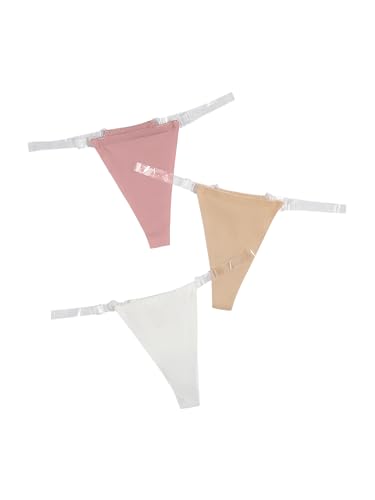 Image of GORGLITTER Women's G String Thongs Sexy 3 Pack No Show Invisible Clear Strap Underwear Low Rise Panties