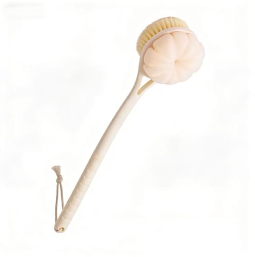 Brosse pour le dos avec long manche 2 en 1 - Brosse pour le dos comme éponge de douche et brosse sèche pour le corps, aide à la crème pour le dos, brosse...