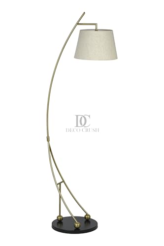 Image of Deco Crush Modern Sculptural LED Floor Lamp Standing Brass Plating Antique Finish Gold 5.5ft Height with Matte Beige Lampshade.
