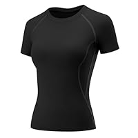 Rapbin Ladies Gym Tops Black Compression Workout Top Womens Short Sleeve Activewear Sports Tee Shirt Tight Shirts Athletic Yoga Running Black S