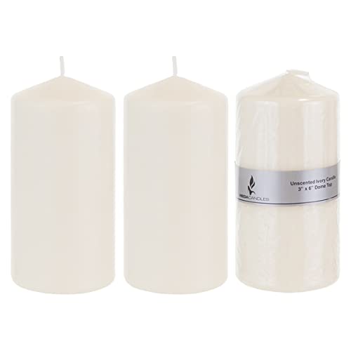 Mega Candles 3 pcs Unscented Ivory Round Pillar Candle, Pressed Premium Wax Candles 3 Inch x 6 Inch, Home Décor, Wedding Receptions, Baby Showers, Birthdays, Celebrations, Party Favors & More