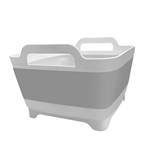 ikaufen - Ikaufen Dishpan for Washing Dishes, 9L (2.4Gallon) Collapsible Wash Basin with Drain Plug Carry Handles, Collapsible Bucket for Cleaning, Vegetable Washing, RV(Grey)