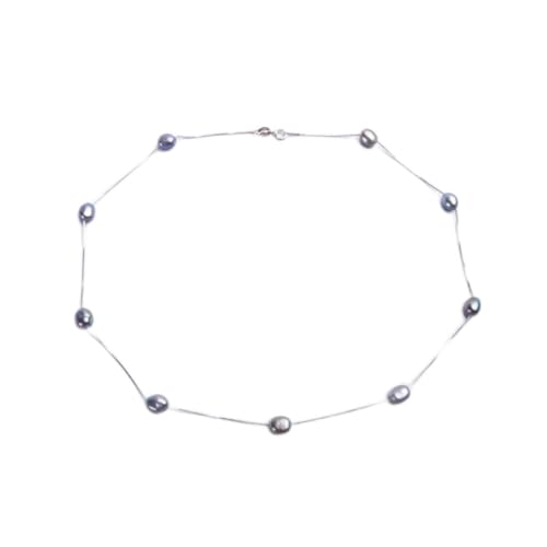 IxapA Necklaces Baroque Natural Pearl Necklace For Women With 925 Silver Chain 6-7mm Freshwater Pearl Fashion Jewelry (Color : Black_40cm)