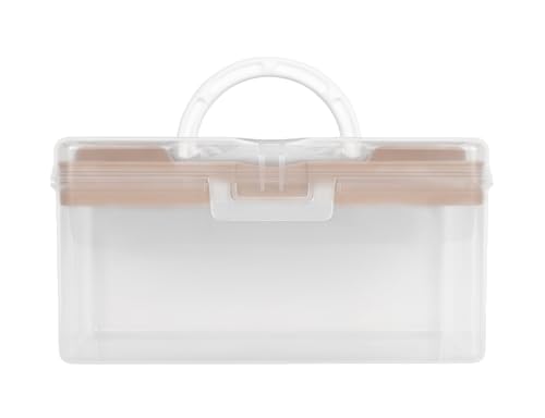 Image of livinbox 9 inch Portable Plastic Toolbox with Handle & Removable Tray, First Aid Carrying Case and Storage Organizer for Art, Craft & Sewing Supplies, Transparent Caramel Latte, TB-300-LA