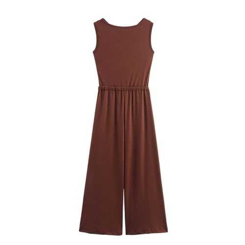 Womens Summer Jumpsuits Sleeveless Solid Color Slim Fit Straight Leg